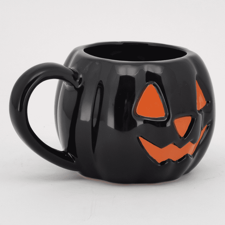 1pc 500ml Ceramic Black And White Pumpkin Shaped Mug, Perfect For Breakfast  Gift Or Back To School Gift
