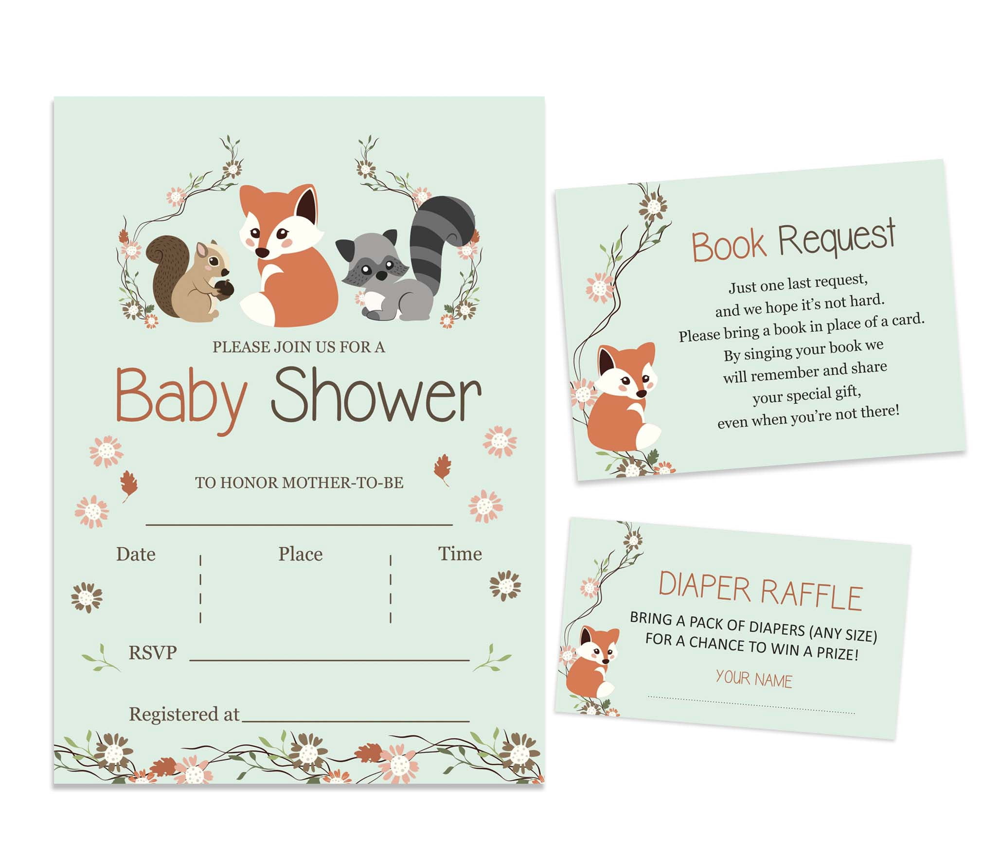 Inkdotpot Set Of 30AnimalsBaby Shower Invitations-Diaper Raffle Tickets And Baby Shower Book Request Cards-Gender Neutral Invites-Its A Boy-Its A Girl
