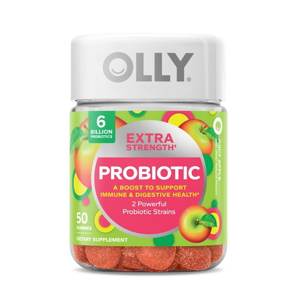 OLLY Extra Strength Probiotic Gummy, 6 Billion CFUs, 2 Strains, 50 Ct