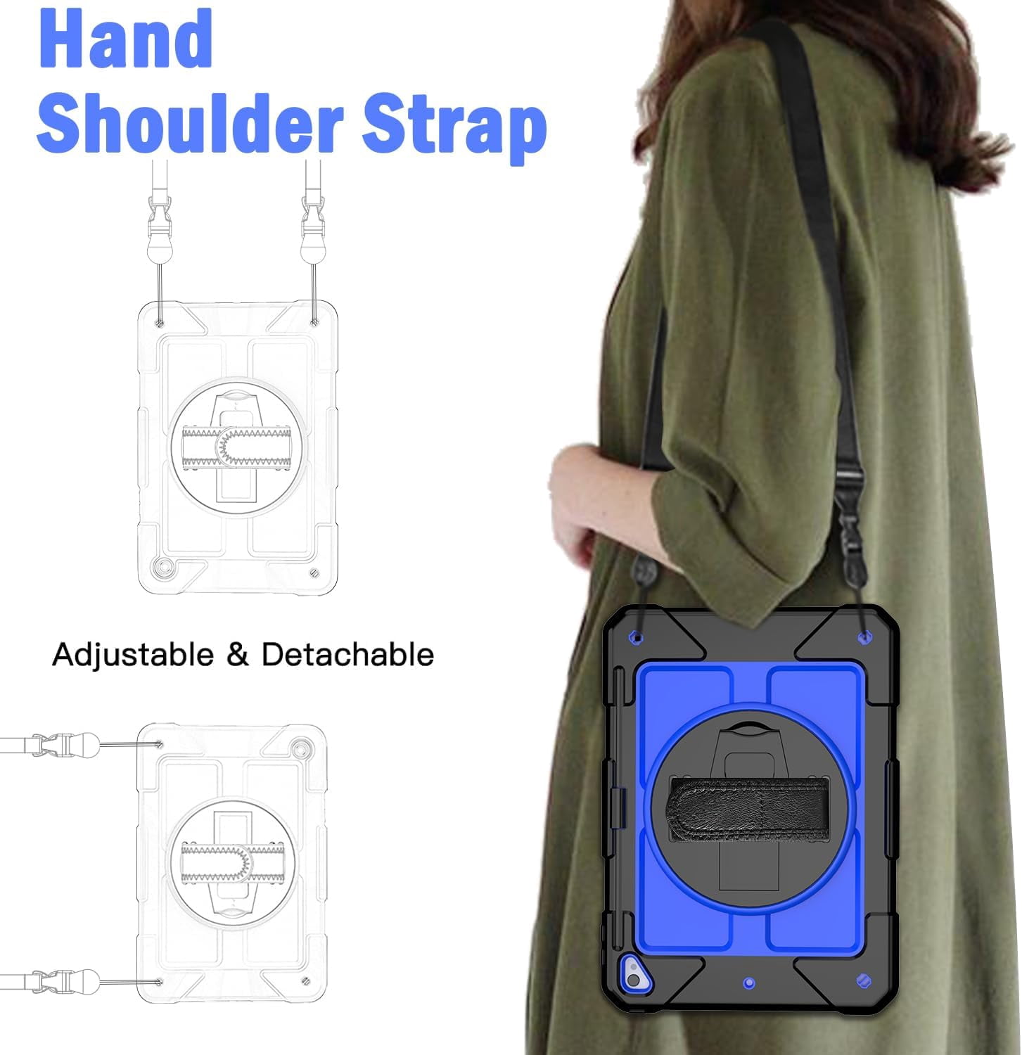 SUPNICE iPad 6th/5th Generation Case, iPad Air 2 Case, iPad 9.7 Case 2018/2017,iPad 9.7 Pro Case,Shockproof [360 Rotating Stand][Hand Strap][Pencil Holder] Case, Deep Blue