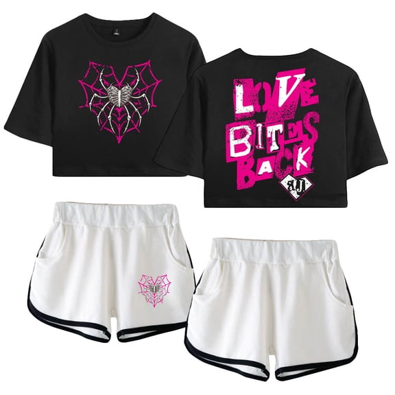 AJ Lee Love Bites Short Sleeve Crop Top Shorts Two Piece Sets Women's Top Sets