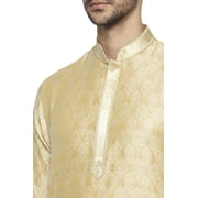 Ethnix Mens Mandarin Collar Motif Print Festive Embroidered Placket Kurta Pajama 2-piece set; XL