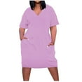 thumbnail image 2 of Homenesgenics Dresses for Women Womens Dresses Summer Women's Fashion Large Solid Short Sleeved-Neck Pocket Dress Purple XL, 2 of 5