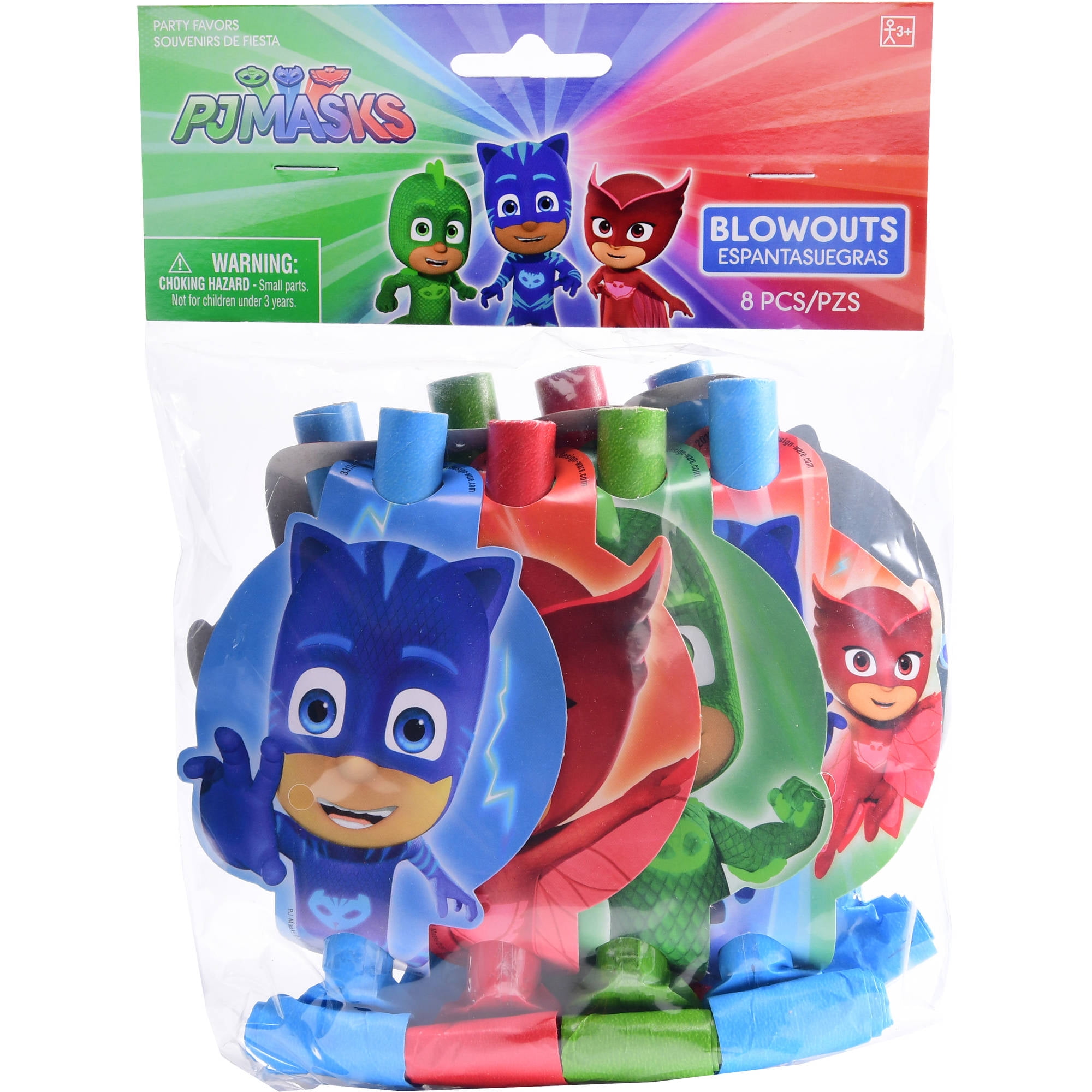 8-Count multicolor On Size American Greetings Amscan 331741 PJ Masks Party Blowers 