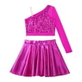 thumbnail image 4 of Alvivi Kids Girls Sequins Crop Top with Metallic Mini Skirt Outfits for Hip Hop Jazz Dance Performance Hot Pink 6, 4 of 7