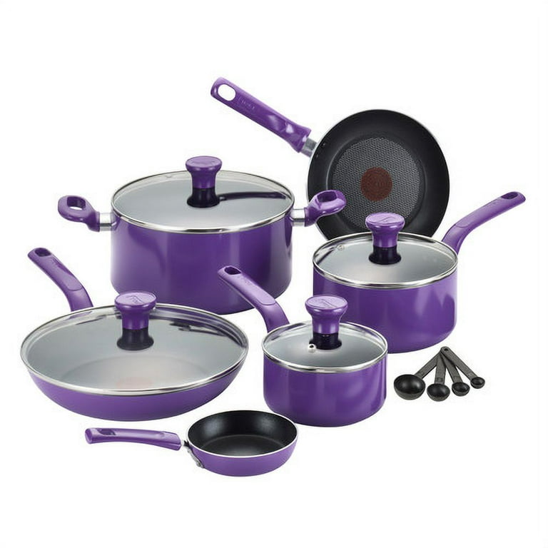 Fingerhut - T-fal Color Luxe 12-Pc. Nonstick Aluminum Cookware Set - Purple