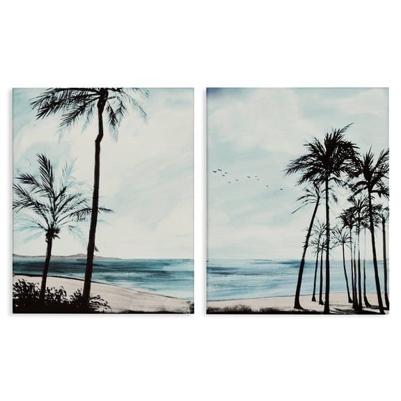Stupell Industries Tropical Palm Seaview Landscape & Nature Painting Wrapped Canvas Art Print Wall Art, 16 x 20, Set of 2