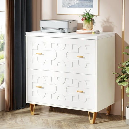 Tribesigns Modern 2-Drawer Lateral File Cabinet, Large Storage Office Filing Cabinet, White and Gold