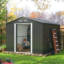 HOGYME 8' x 10' Large Outdoor Metal Storage Shed, Galvanized Steel Garden Tool Shed with Sliding Double Lockable Doors, 4 Vents for Backyard Patio Lawn, Carbon Black
