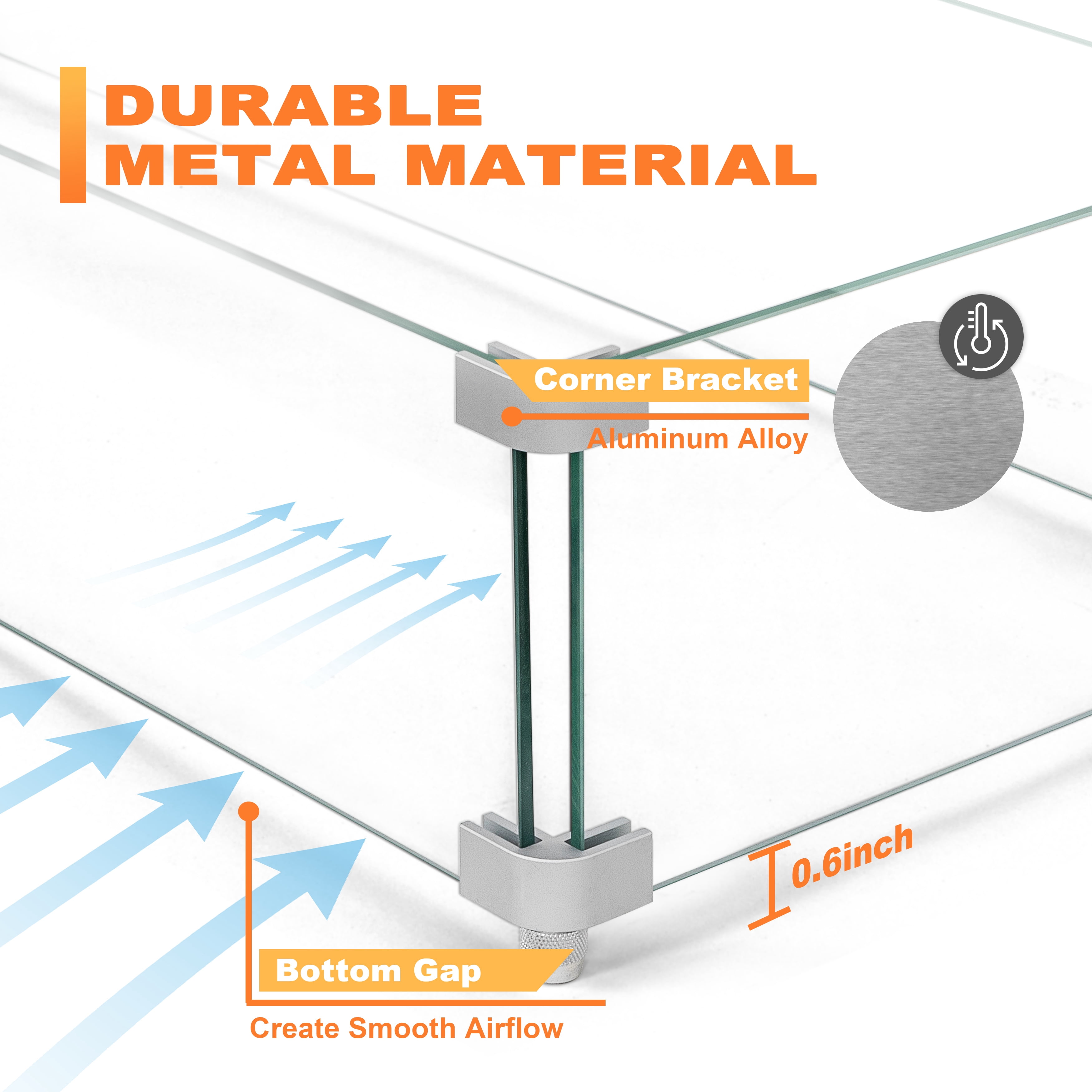 Nuu Garden Fire Pit Glass Wind Guard, Transparent Tempered Glass, Polished Aluminum Brackets, 3M Anti-Slip Pads, Rectangular, for Fire Pit Table