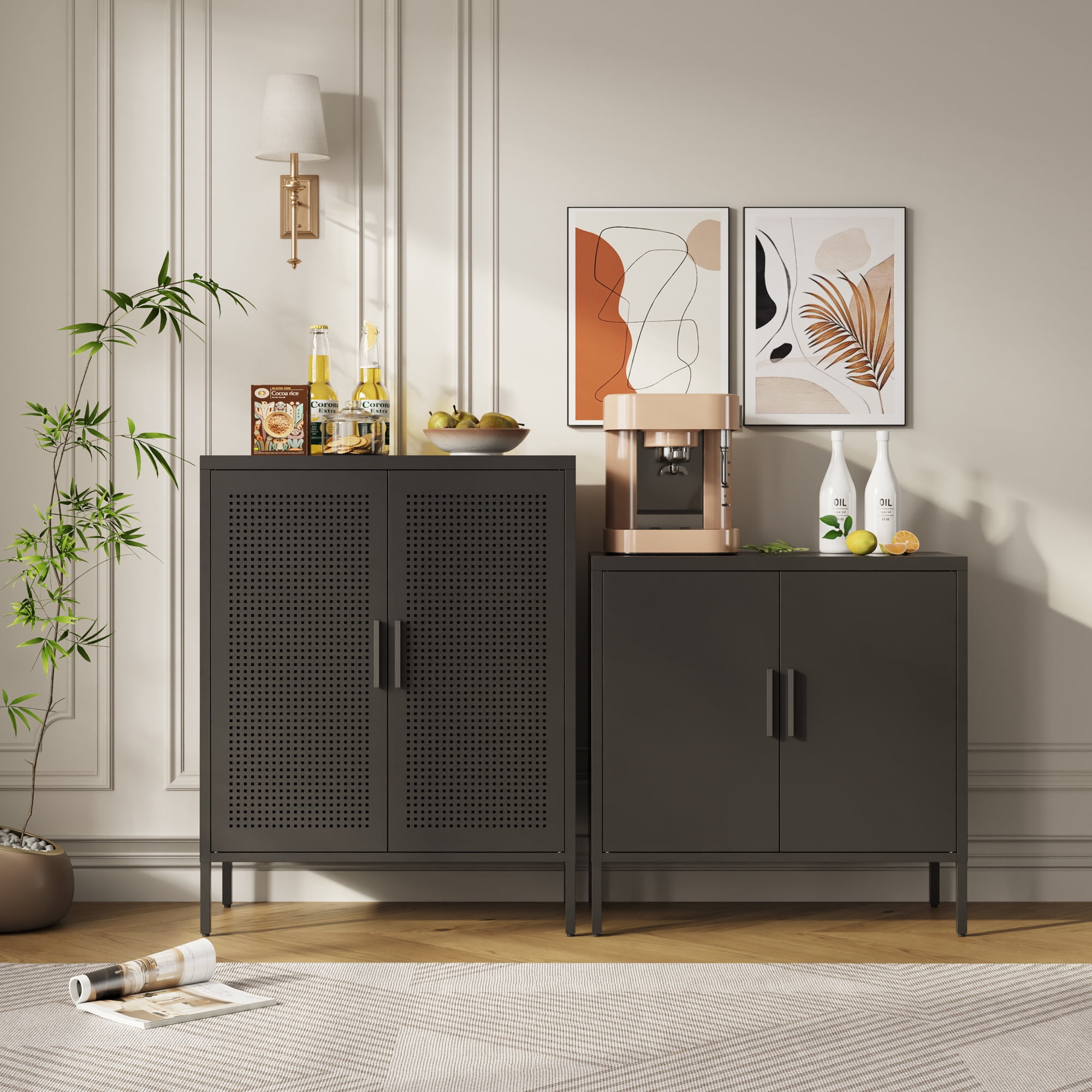 Metal Storage Cabinet with 2 Doors and 2 Adjustable Shelves, Steel Lockable Garage Storage Cabinet, Metal File Cabinet for Home Office School Gym, Black