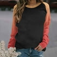 thumbnail image 2 of Youyipin Long Sleeve Shirts for Women Oversized Sweatshirt for Women Fall Winter Trendy Patchwork Color Plunge Sleeve Round Neck Lightweight Pullover Tops, 2 of 5