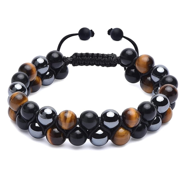 Pulsera de protección triple YONGSHENG obsidiana negra ojo de tigre genuino cuentas de hematita 8 mm