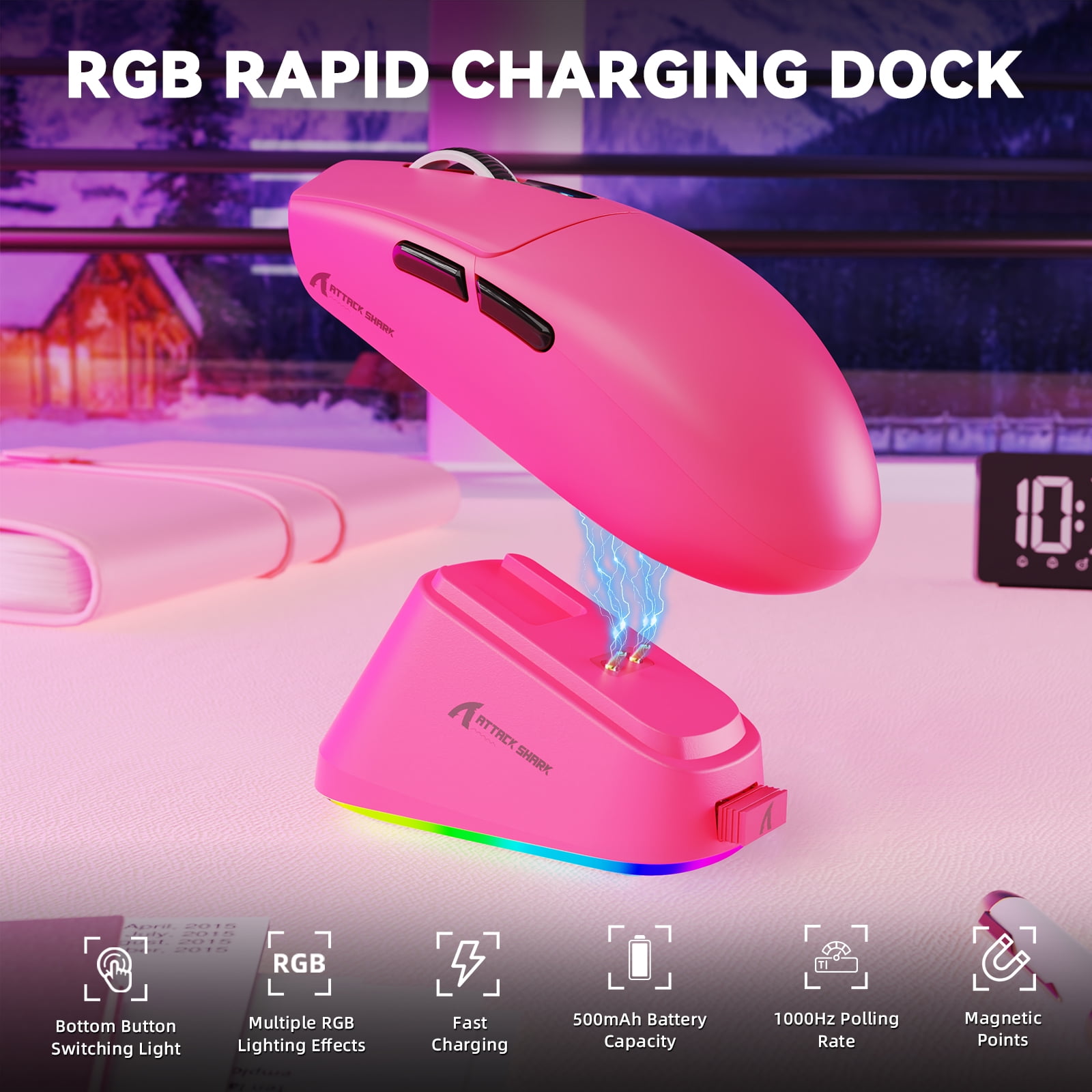 ATTACK SHARK G3PRO Gaming Mouse with Magnetic Charging Dock, PixArt PAW3311 Gaming Sensor, BT/2.4G Wireless/Wired Gaming Mouse, 25000 DPI, Gamer Mice for Win11/Xbox/PS/Mac (Berry Red)