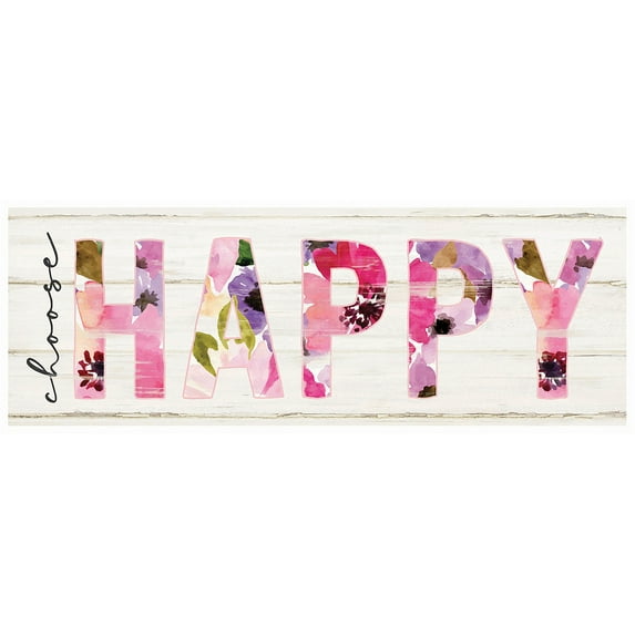 P. Graham Dunn Choose Happy Floral 10 x 3.38 Inch Pine Wood Slat Easelback Tabletop Sign