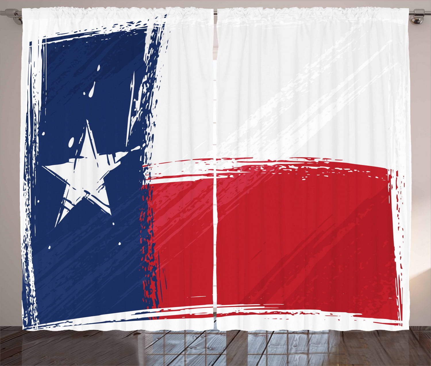Texas Star Curtains 2 Panels Set, Flapping Texan Flag Lone Star Pattern  with Retro Effect Americana, Window Drapes for Living Room Bedroom, 108W X  84L Inches, Vermilion Beige Blue, by Ambesonne -