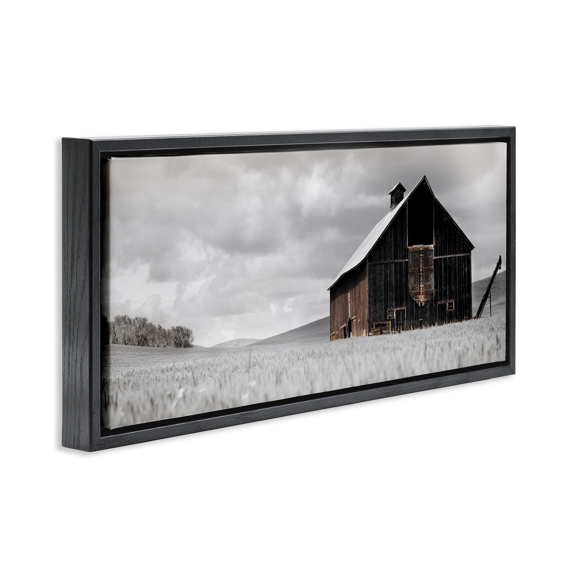 Stupell Industries Rustic Barn Scene Landscape Photography Black Floater Framed Canvas Art Print Wall Art, 25 x 11