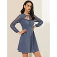 thumbnail image 3 of Unique Bargains Women's Tie Neck Ruffled Mesh Long Sleeve Mini Dress M Blue Grey, 3 of 7