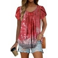 thumbnail image 2 of KISSMODA Women Tunic Tops Dressy Casual Summer Short Sleeve Shirts Floral Loose Fit Pleated Boho Top S-3XL, 2 of 5