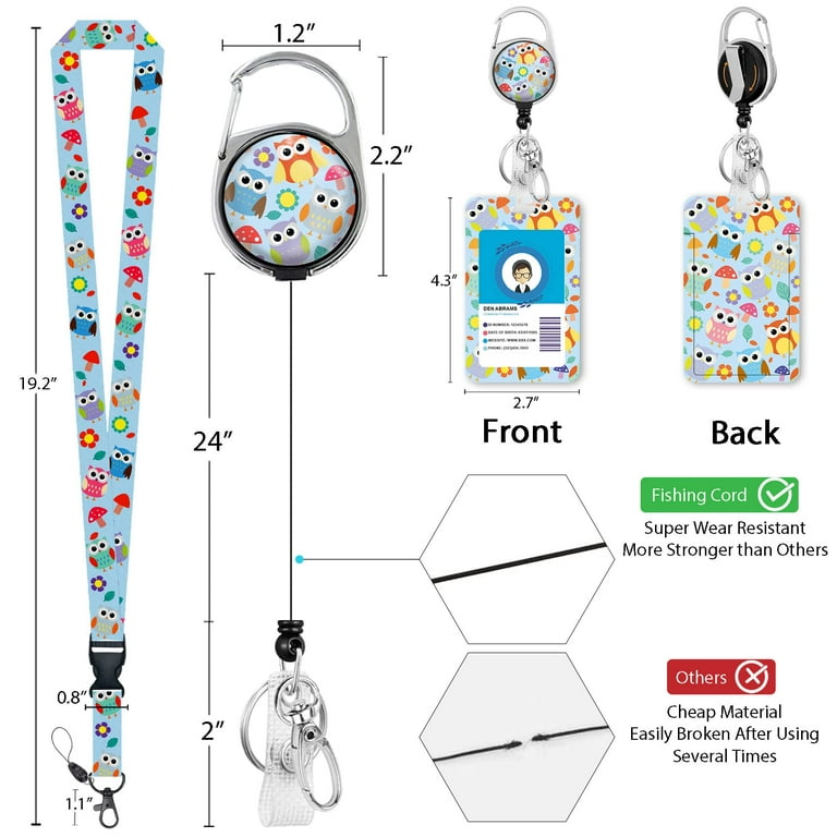 Cute Owl Lanyards for Id Badges, Retractable ID Badge Holder with  Detachable Lanyard, Fashionable Badge Reel Heavy Duty with 360 Degrees  Rotate Carabiner Clip, Nurse Teacher Office Gifts 