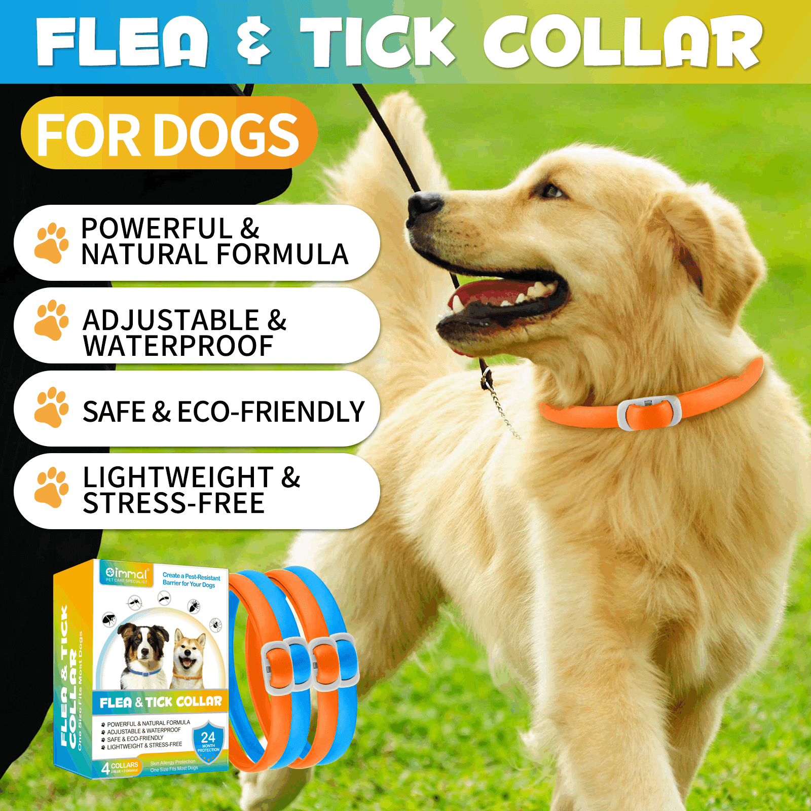 Oimmal Comfort & Protection Dog Collar, 24 Months, Soft & Comfortable, Adjustable 19inch (4 Collars - Blue & Orange)
