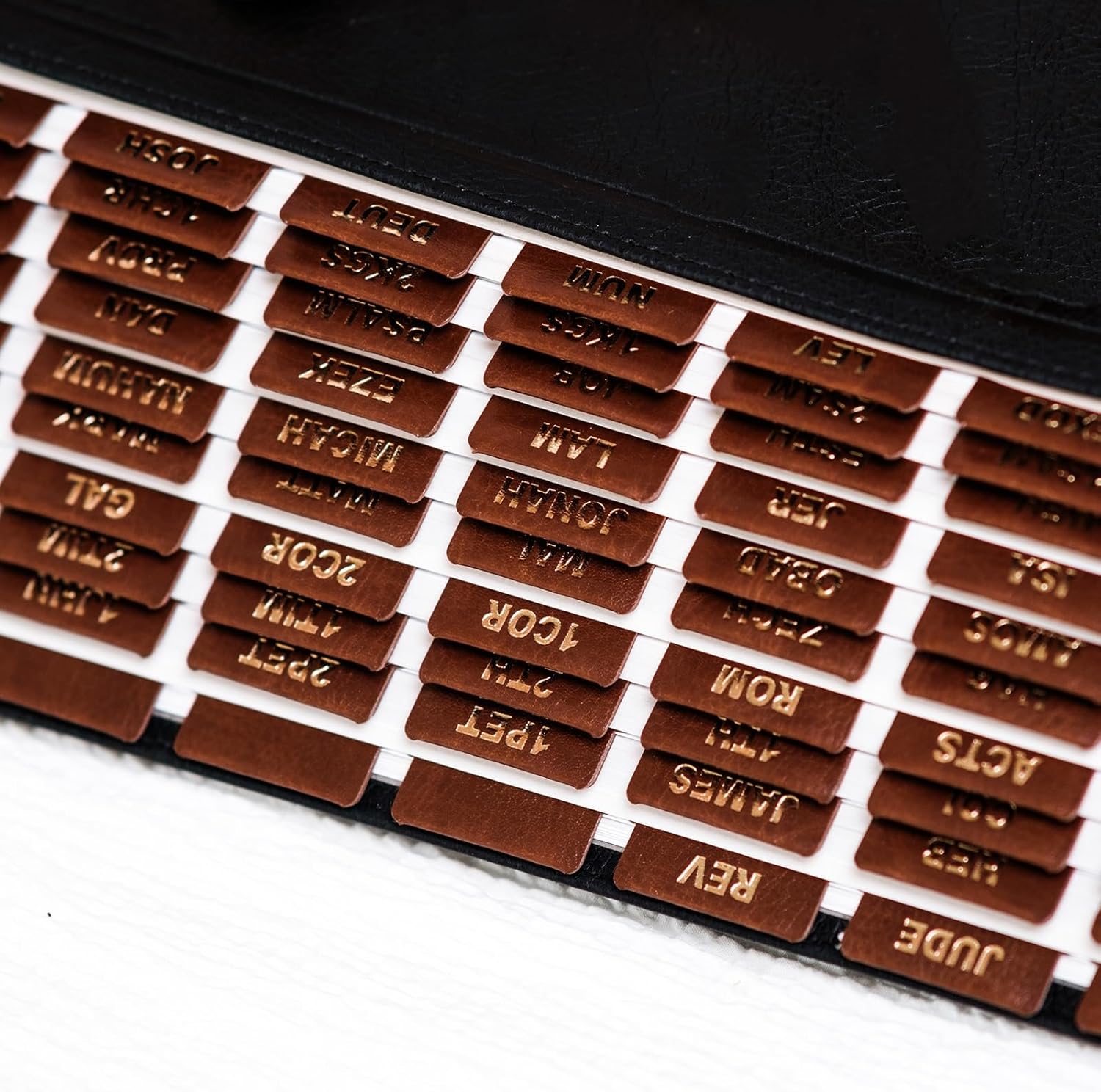 -Leather Bible Tabs, Bible Tabs for Women and Men(Gold Foil Lettering) Large Print Stickers, Easy to Read and Apply, 80 Chapters Labels for Easy Navigation (Brown Small)