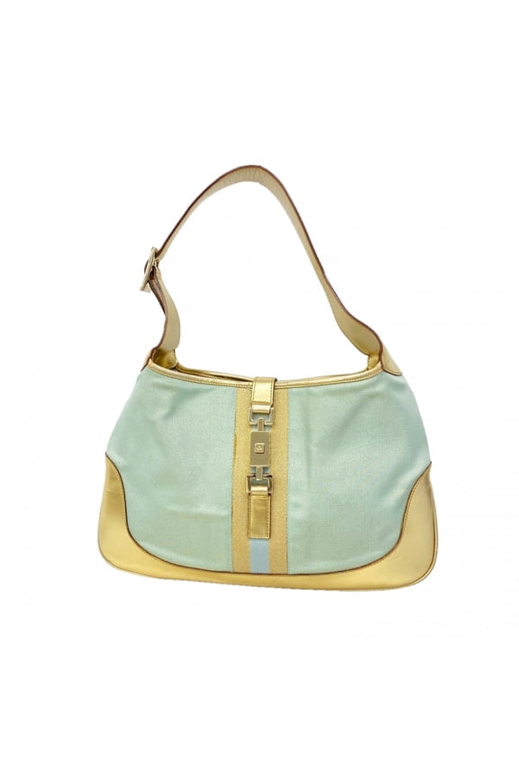 Pre-Owned Gucci Jackie handbag 001 3306, nylon canvas, gold, light blue, champagne, women's.