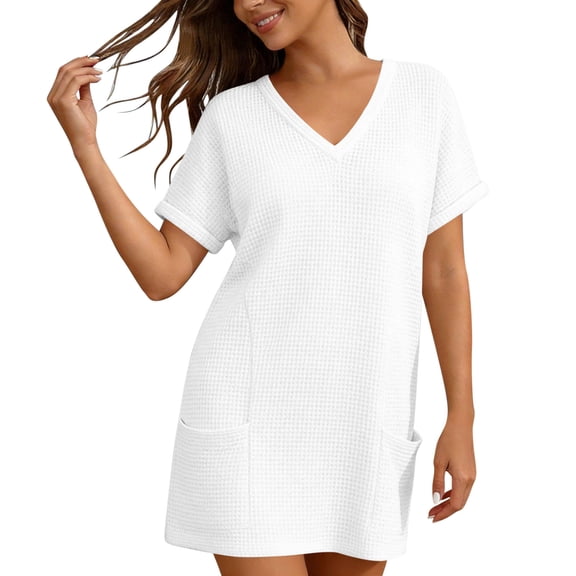 Womens Swimsuit Cover Up Short Sleeve V Neck Bathing Suit Civerup Summer Casual Beach Dresses Plus Size Fashion