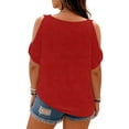 thumbnail image 4 of Womens Plus Size Cold Shoulder Tops Banded Bottom Boat Neck T Shirts Summer Casual Loose Fit Clothes 2026 Red 2XL, 4 of 4