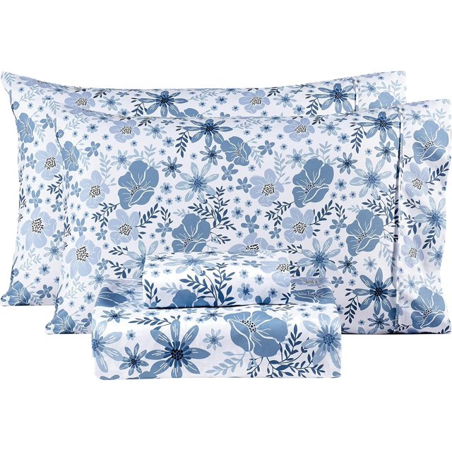 Floral Queen Sheets Soft Breathable Microfiber Vintage Printed Bed Sheet Set Deep Pocket Fitted Sheet Included Flower Pattern