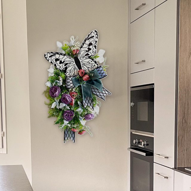 de primavera artificial con mariposa para puerta de , interior, exterior, granja, pared, decoración de Yotijar Corona de primavera