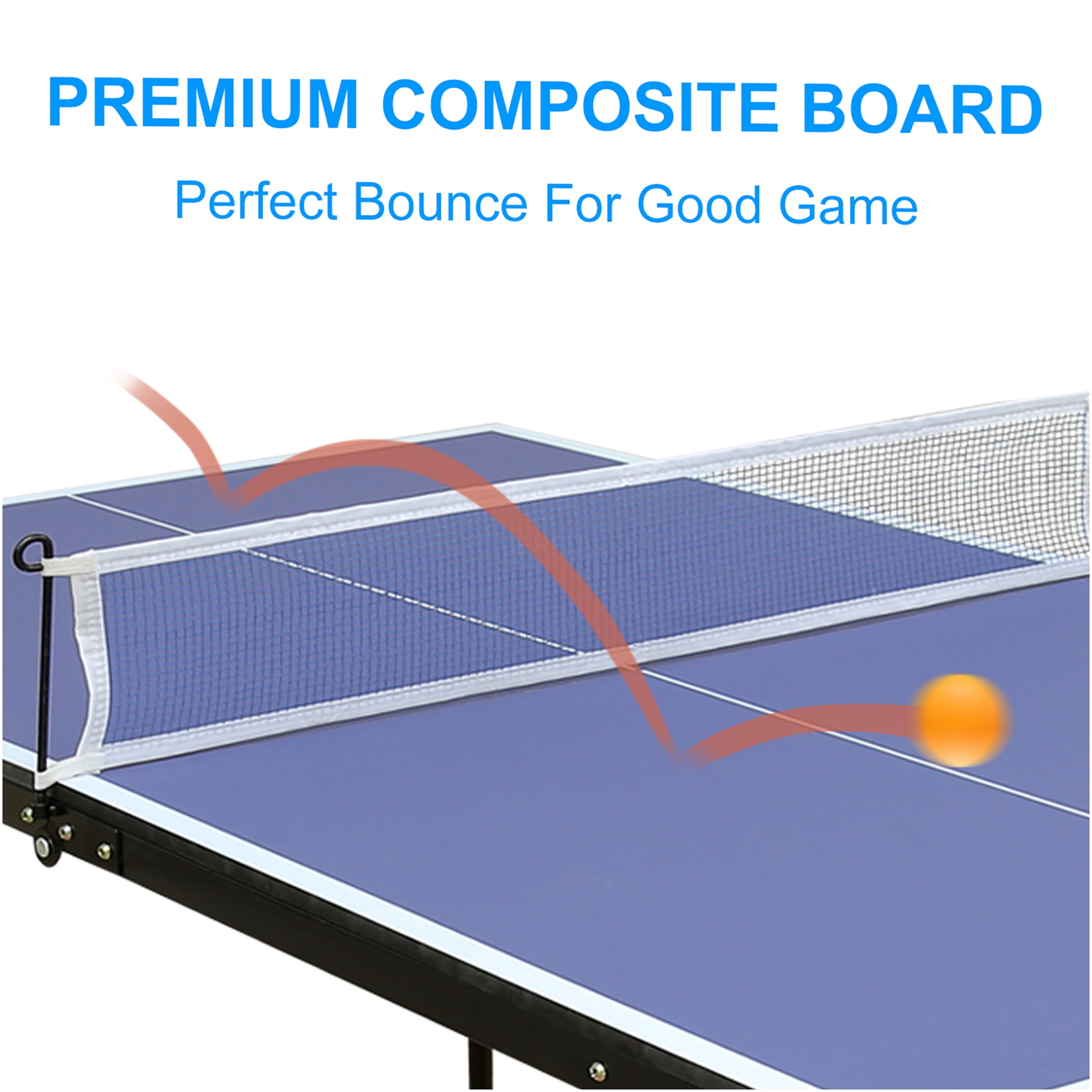 JERFIT 4.5ft Foldable Ping Pong Table Set with Net & Paddles, MDF Top for Indoor Outdoor Games, Blue