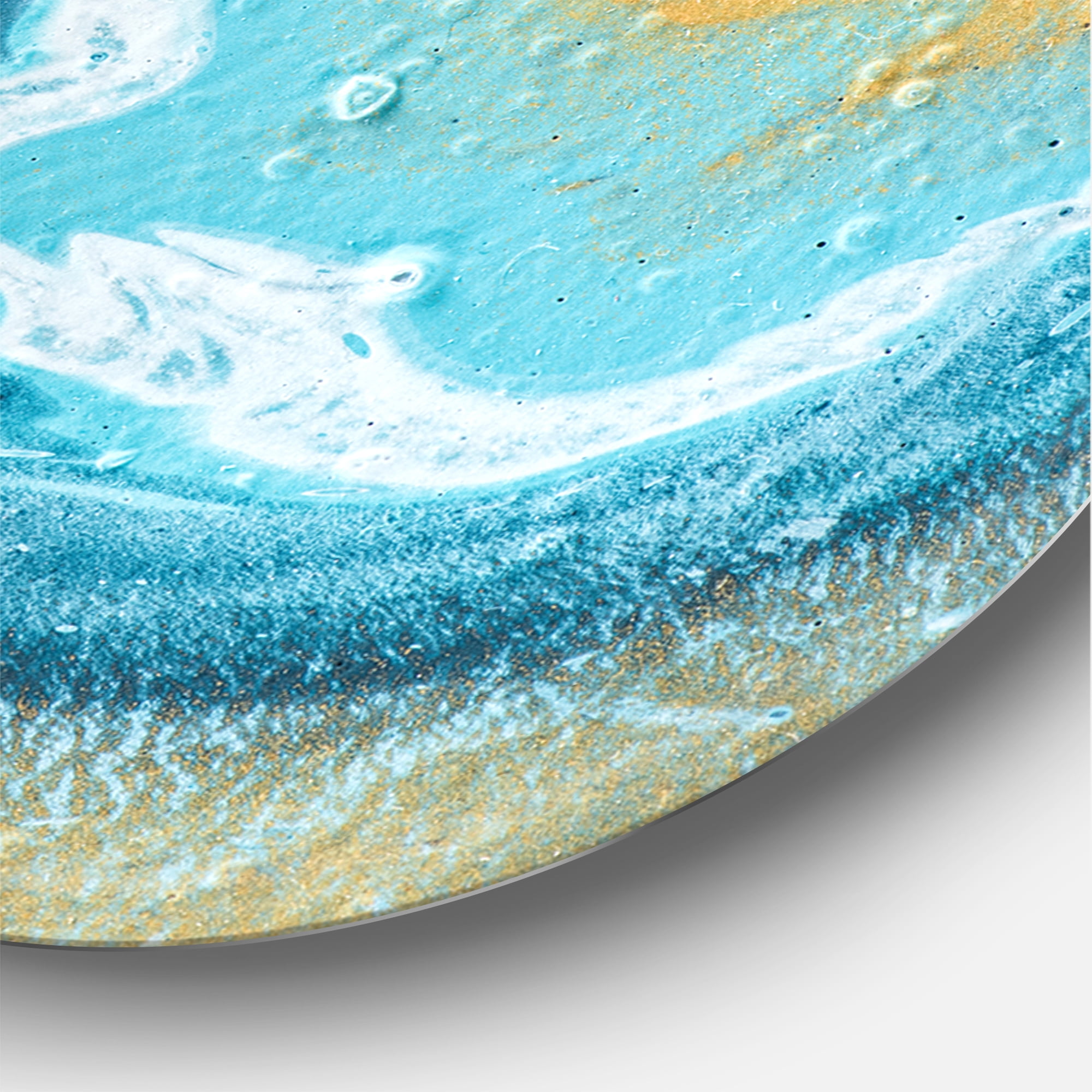 Designart 'Abstract Marble Composition In Blue and Yellow III' Modern Circle Metal Wall Art 29x29 - Disc of 29