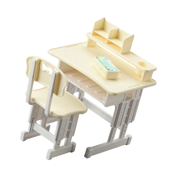 Classroom Desk Chair Model Figure Set Miniature Classroom Furniture 1/12 Doll House Decoration Craft Model Scene Display