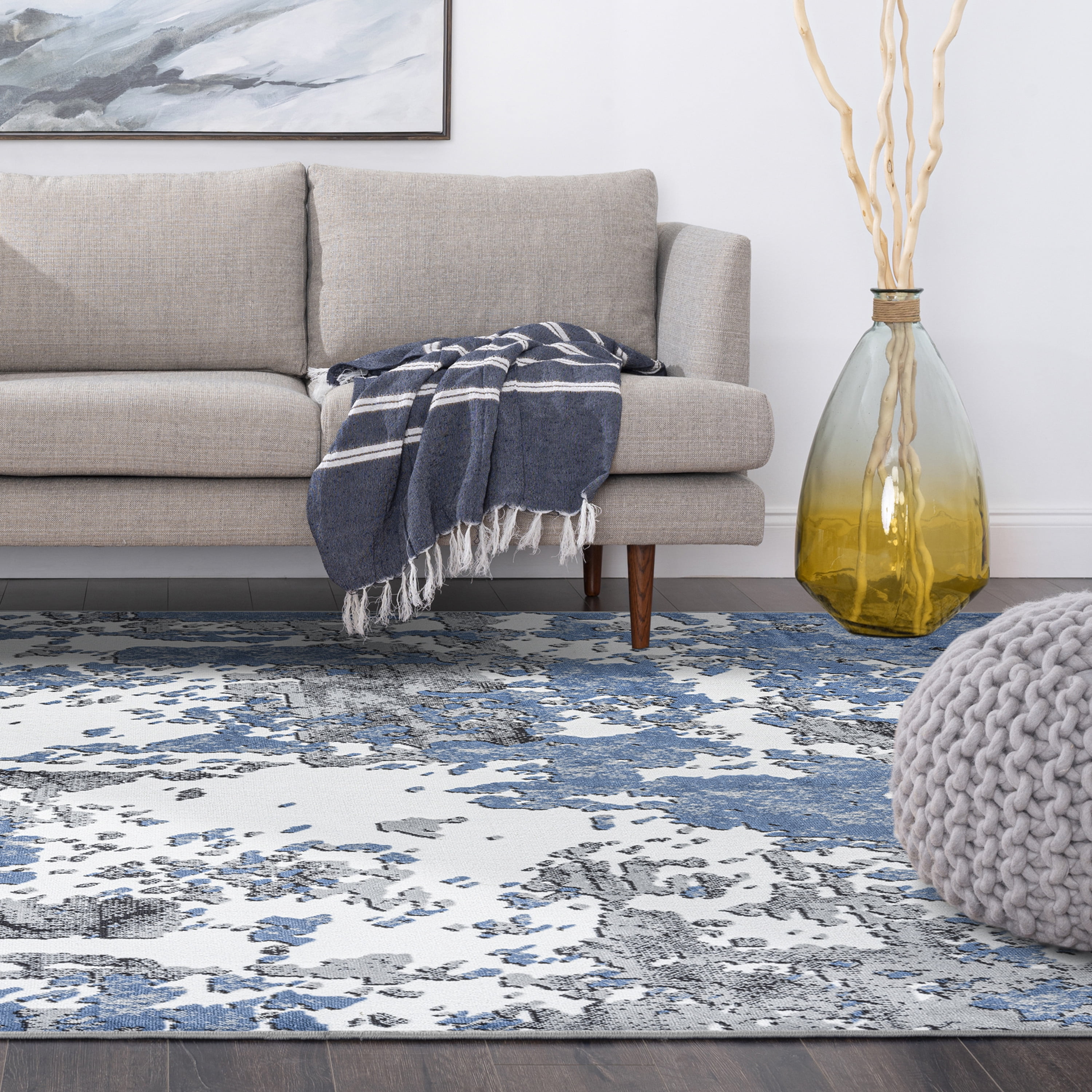 Contemporary 5x8 Area Rug (5'3'' x 7'3'') Abstract Blue, Gray Living Room Easy to Clean