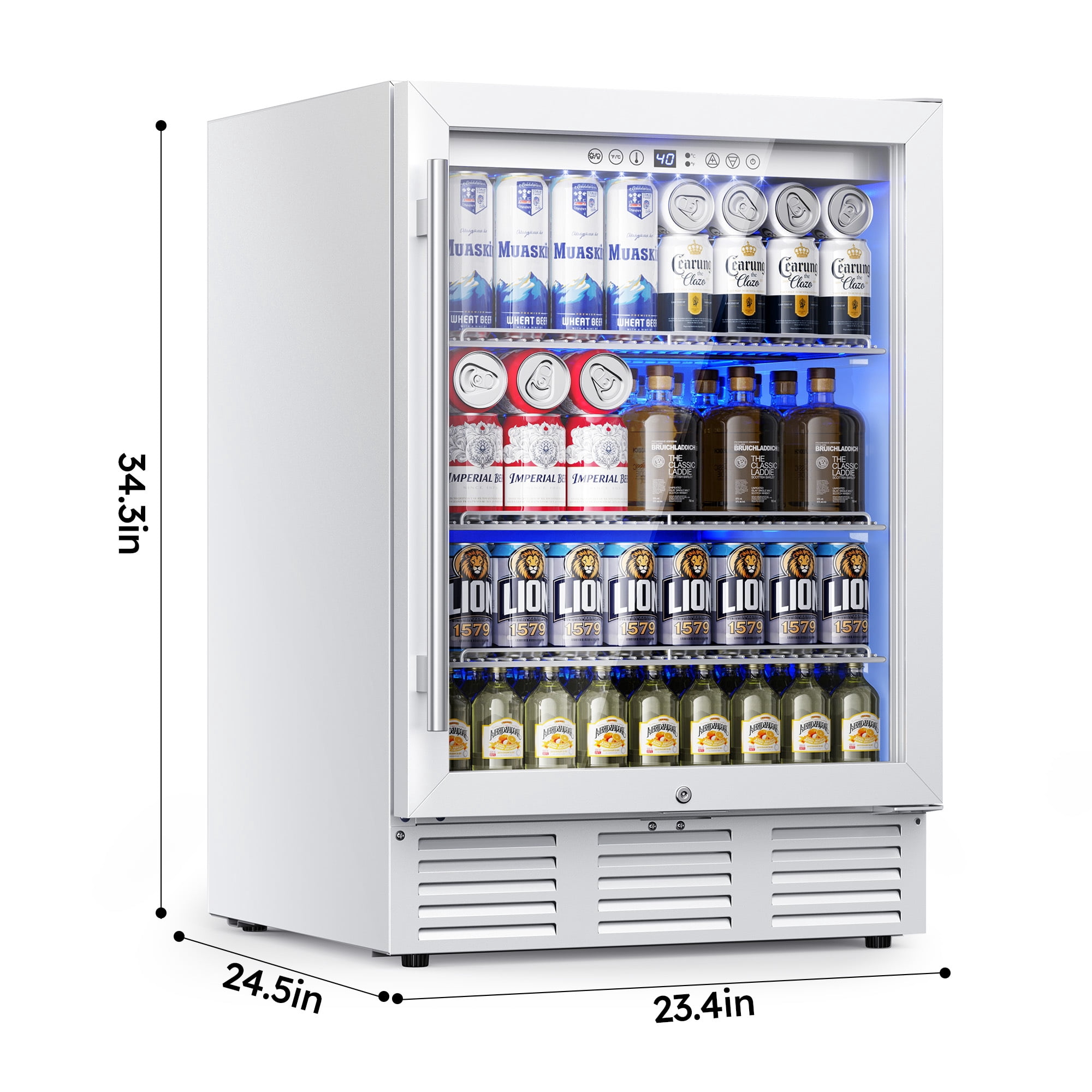 Simzlife 180 Can Beverage Refrigerator,24" Built-in Beverage Cooler with Glass Door, For Kitchen, Office or Bar,White