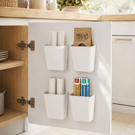 4 Piece Kitchen Cabinet Door Storage Box 14x9x15cm Self Adhesive Wall Mounted ABS Plastic Organizer 2kg Load Capacity