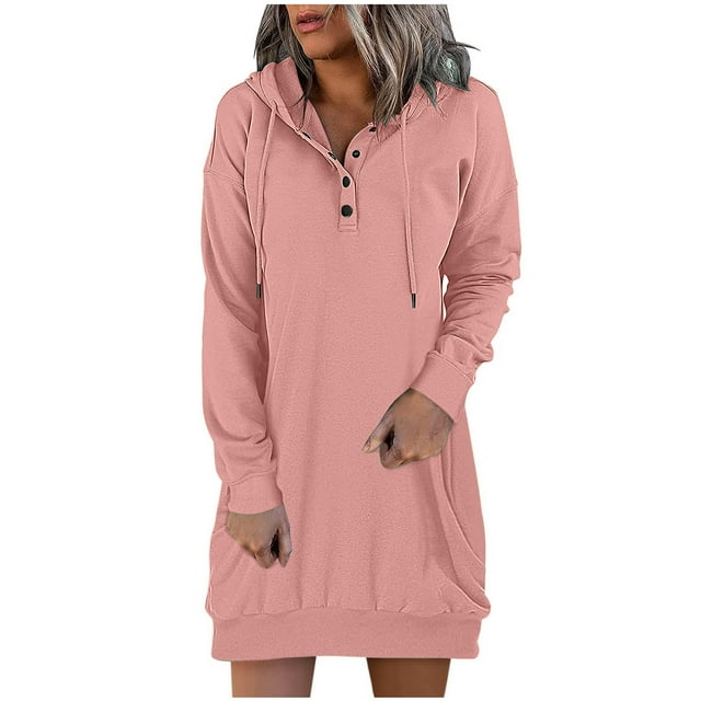 TIMIFIS Robes Décontractées pour Femmes Robe d'Hiver à Manches Longues pour Femmes Robe Décontractée à Capuche Unie