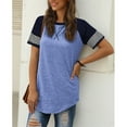 thumbnail image 3 of SWQZVT Summer Shirts for Women Short Sleeve Tops Going Out Tops for Women Casual Color Block Tunic Tops Roundneck Skyblue Tees Size M, 3 of 4