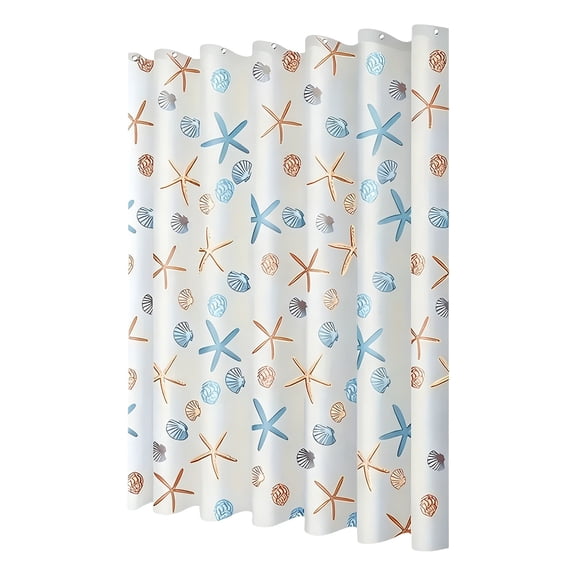OCCOA Starfish Patterned Shells Design Shower Curtain Waterproof, PEVA Bathroom Partition Curtain Mildew Proof, Rustproof Grommet Hanging Drape, Multicolor