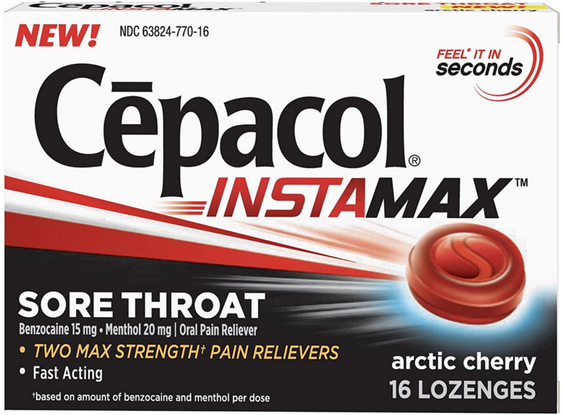 2 Pack Cepacol Instamax Sore Throat Lozenges, Arctic Cherry 16 ea