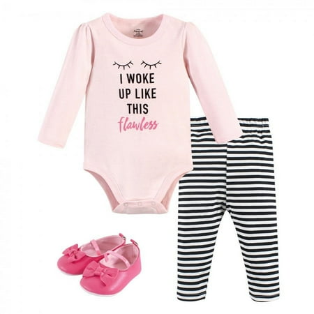 UPC: 0660168726961 | Little Treasure Baby Girl Cotton Bodysuit  Pant and Shoe 3pc Set  Flawless  0-3 Months