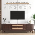 thumbnail image 3 of Modern TV Stand for Up to 75" TVs with 2 Rattan Drawers & Fluted Sliding Doors, Solid Wood Legs Media Console for Living Room & Bedroom, Natural Brown Entertainment Center, 3 of 7