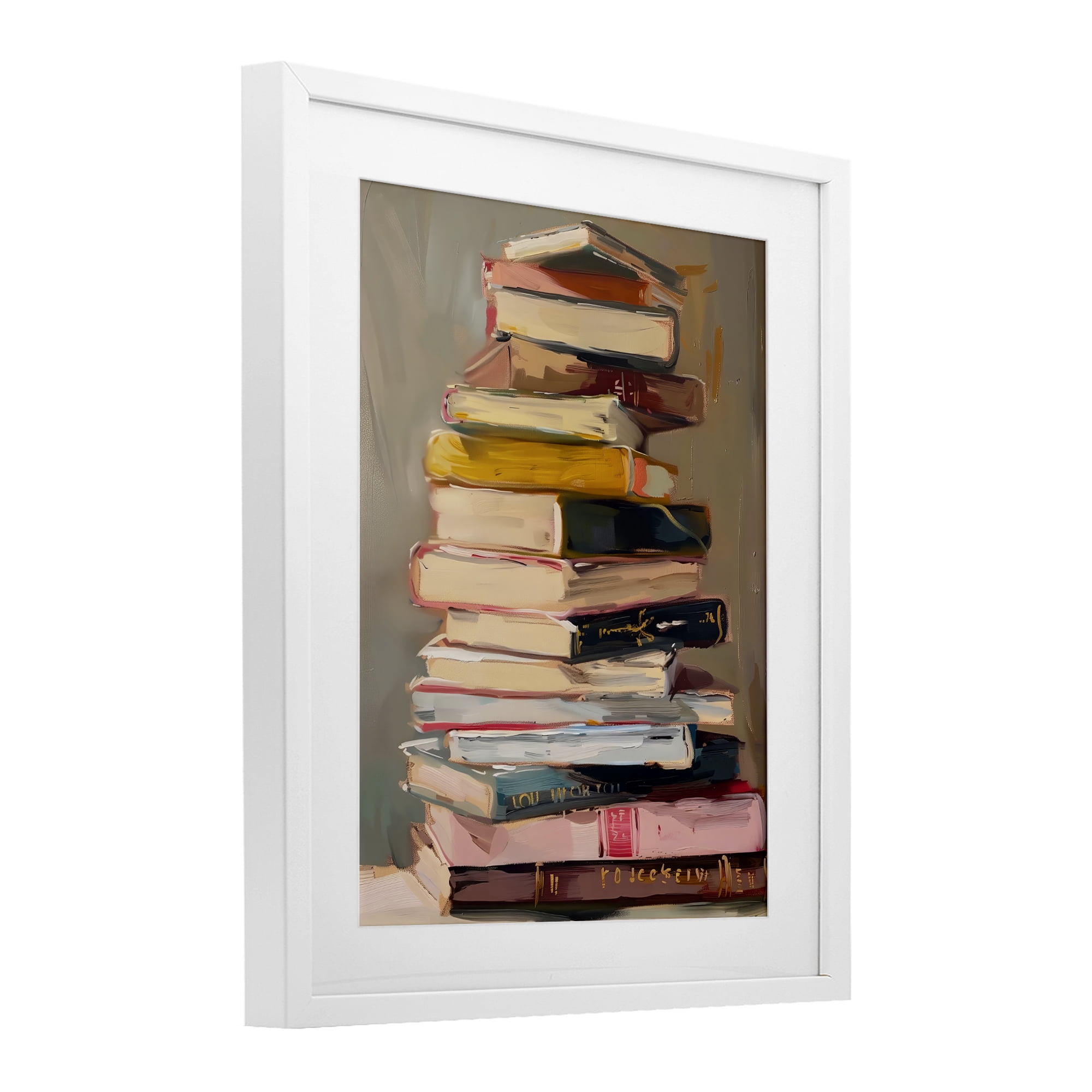 Stupell Industries Well Loved Bookstack White Framed Print Under Glass, design by LSR Design Studio