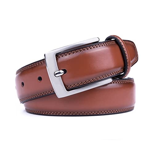 MILORDE Men Genuine Leather Belt with Single Prong Buckle, Fashion & Classic Design for Dress and Causal (waist 30, Basic Brown MILORDE MILORDE