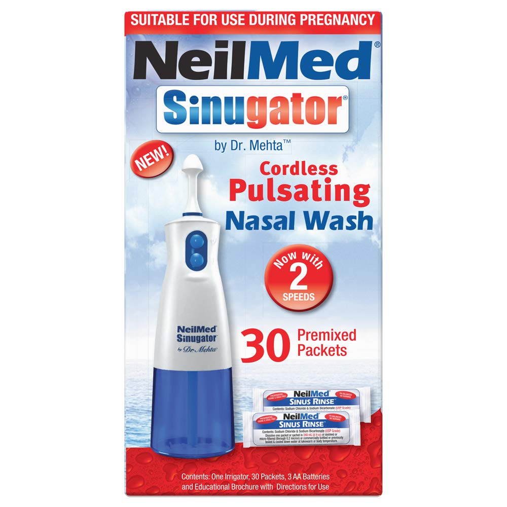 NeilMed Sinugator Cordless Pulsating Nasal Irrigator (Dual Speed) with 30 Premixed Packets and 3 AA Batteries - Blue - image 4 of 7