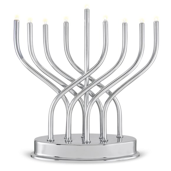 Aviv Judaica Traditional Hanukkah Electric Menorah Low Voltage Hanukkiah with LED Bulbs Contemporary Metal Electronic Chanukiah Battery Powered Chanukah Lights