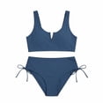 thumbnail image 2 of CUZIBR Girls Swimsuits Bikini Set 2 Piece Solid Color Adjustable Strap Top Bathing Suit High Waist Bottoms Fashion Swimwear Summer Beach Pool Breathable Beachwear,Navy,13-14 Years, 2 of 5