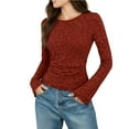 thumbnail image 3 of Fall Floral Long Sleeve Shirts Slim Base Layer Tops Going Out Tops for Women Fitted Thermal Blouse for Cold Weather | CSEONE,Wine L, 3 of 9