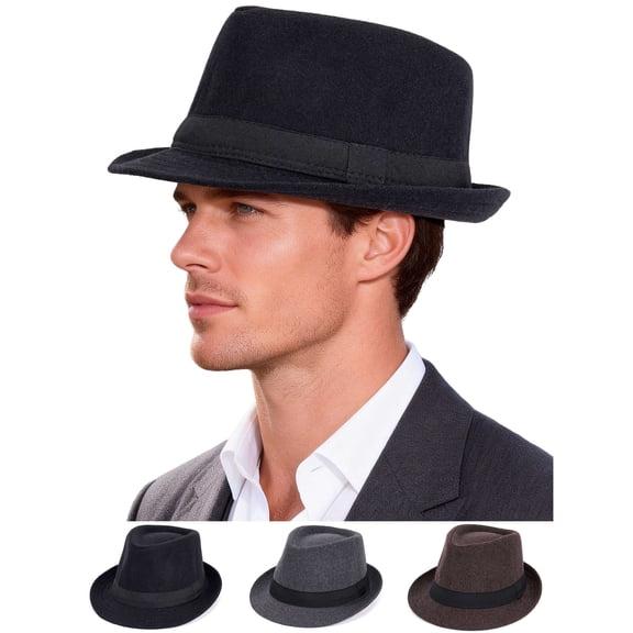 Gustave Men's Felt Trilby Fedora Hat Short Brim Panama Jazz Hat Classic 1920s Gangster Party Dress Hat for Unisex - Black